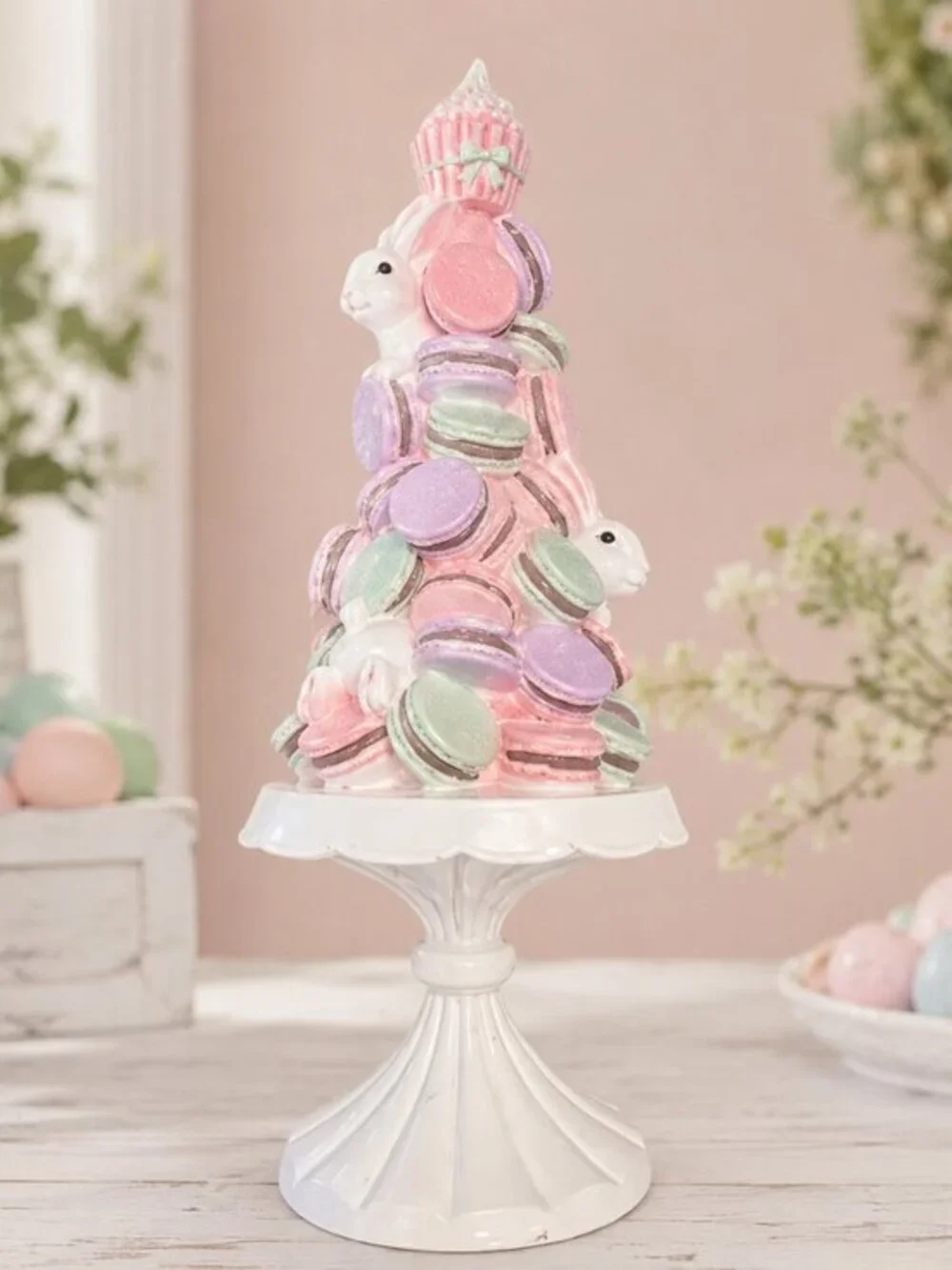Cupcakes and Cashmere Macaron Easter Bunny Tree Pedestal Decor NWT